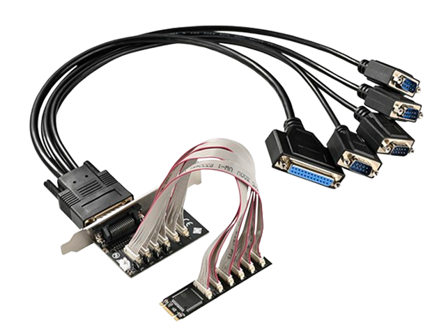M.2 (M+B) Key to 4 RS-232 DB-9 Serial Ports and 1 DB-25 Parallel Printer Ports (LPT1) Controller Card,IO-M2F384-4S1P