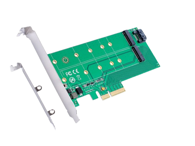 PCIe x 4 to NVMe(PCIe) SSD+SATA to NGFF(SATA)adapter card Dual voltage power supply,IO-PCE4X-NS